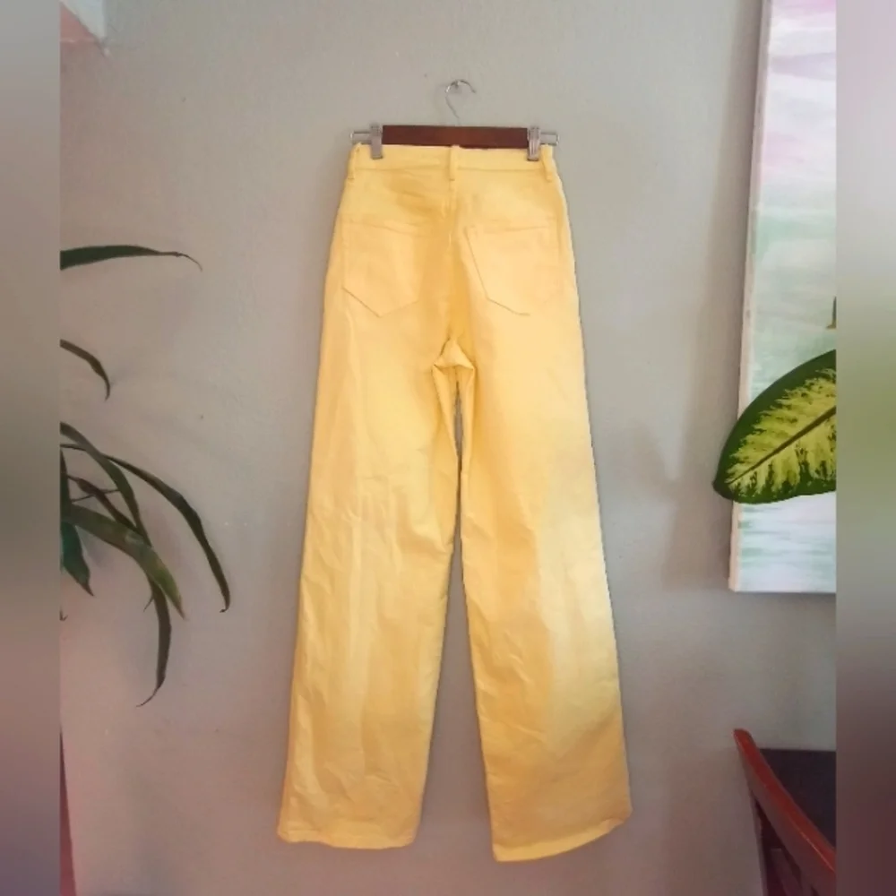 Asos Only High Rise Wide Leg Boho Butter Yellow Distressed Hippie Flare Jeans 26